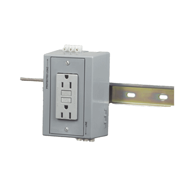 Caja Utilitaria para Montaje en Riel Din con Contacto Duplex de 15 A 125 V / Nema 5-15R / Gris.