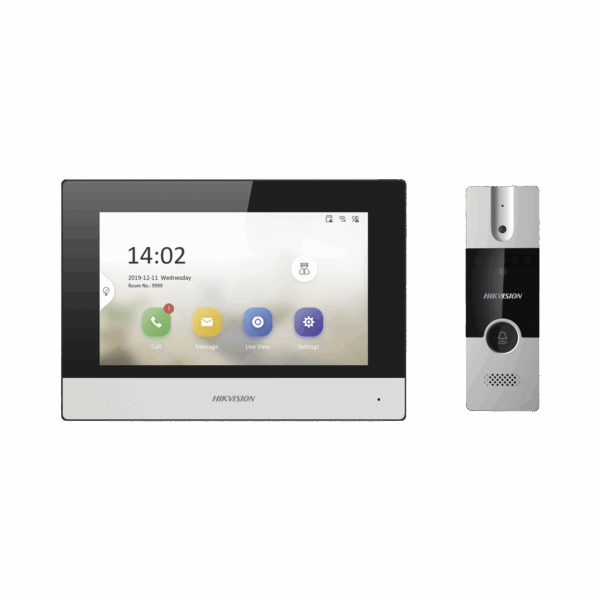 Kit de Videoportero Analógico de Plastico / IP a 4 Hilos con Función de Llamada a App Hik-Connect / Monitor se Conecta a Internet por Cable o WiFi y por 4 Hilos al Frente de Calle / Expandible a Mas Equipos