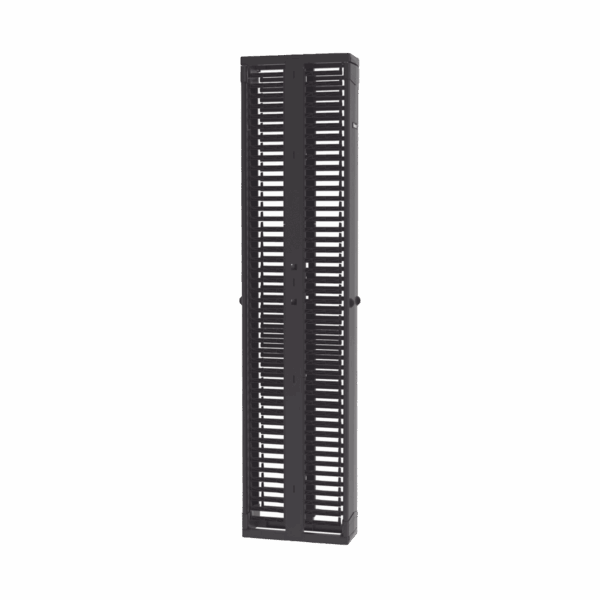 Organizador Vertical PatchRunner™, Doble (Frontal y Posterior), Para Rack Abierto de 45 Unidades, 8in de Ancho, Color Negro