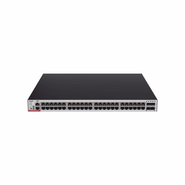 RG-CS83-48GT4XS-PD Switch Administrable Capa 3 PoE con 48 puertos Gigabit 802.3af/at + 4 SFP+ para fibra 10Gb, hasta 1,480 watts, gestión gratuita desde la nube.