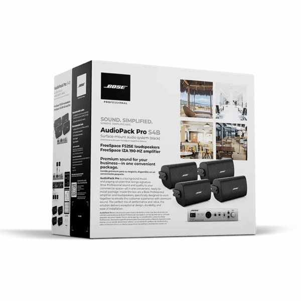 Kit de Audio Freespace | 4 Altavoces de Pared + Amplificador | Color Negro | Ideal para Audio Ambiental