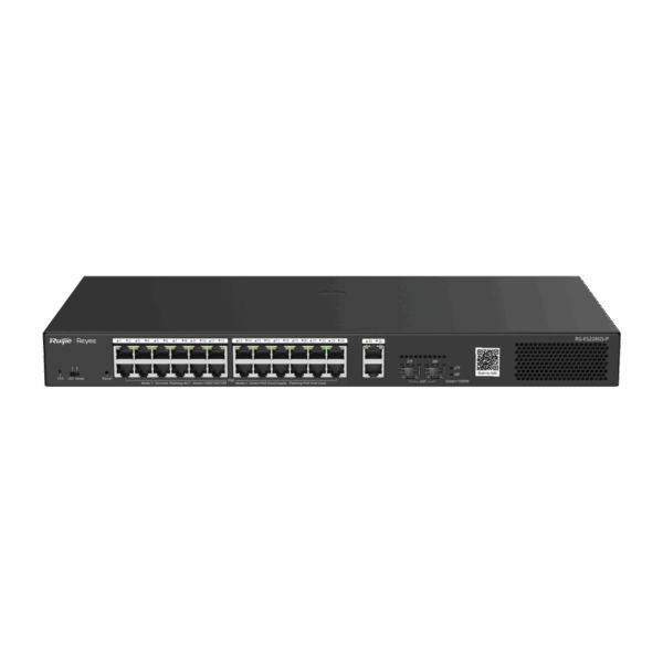 Switch Smart PoE con 24 puertos Gigabit PoE 802.3af/at + 2 SFP para fibra 1Gb, gestión gratuita desde la nube, 370w