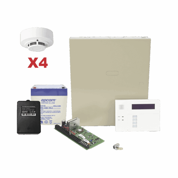 Kit de Panel de Alarma VISTA48LA con Gabinete, Batería y Transformador / 4 Sensores de humo