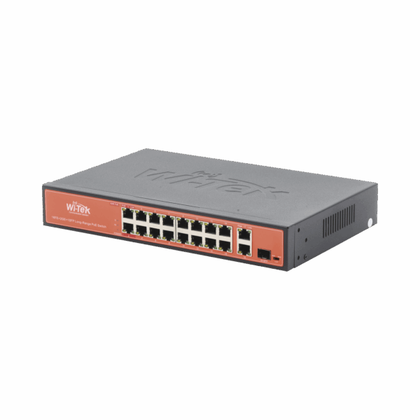Switch PoE (802.3af/at/bt) / No administrable de largo alcance / Hasta 250m / 16 x 10/100Mbps (PoE) + 2 x 100/1000Mbps + 1 x SFP / 200 W