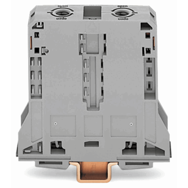 Borna de Paso para 2 Conductores / 95 mm² / POWER CAGE CLAMP / Montaje en Carril DIN 35 x 15 / Tensión Asignada 1000 V / Corriente Asignada 232 A / Material Poliamida (PA66) / Gris