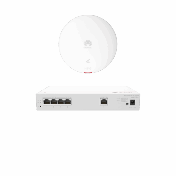 Kit DEMO de Router Multi-Servicio / 1 puerto 10/100/1000 Mbps(WAN) / 4 puertos 10/100/1000 Mbps(LAN) PoE / 50W + Punto de Acceso Wi-Fi 6 / 1.775 Gbps / MU-MIMO 2x2 (2.4GH y 5GHz) / Smart Antenna más cobertura / Instalación en techo y pared