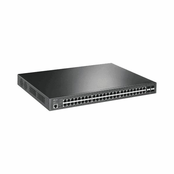 Switch L2+ Omada PoE+ / 48 Puertos PoE+ 10/100/1000 Mbps / 4 Puertos SFP 1G / 2 Puertos Consola (RJ45 y microUSB) / Administración Centralizada Omada o Stand-Alone / Multicast IGMP / Calidad de Servicio / Presupuesto PoE 384W / Montaje en Rack