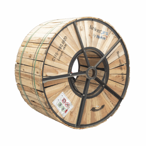 Carrete de 4 km de Fibra Óptica para Exterior G.652D, Armada, Monomodo de 48 Hilos, Loose Tube, Color Negro, Para Instalación en Ducto Subterráneo o Enterrado Directo