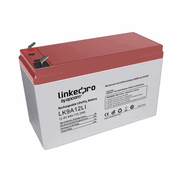 Batería de Litio 12.8 Vcc / 9 Ah / Tecnología LiFePO4 /2000 Ciclos de Vida/ Para uso en equipo electrónico, UPS (litio) / Incendio/ Control de acceso / Video Vigilancia / Terminales F1 ( Incluye adaptador para terminal F2 )