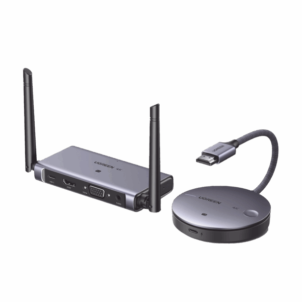 Transmisor y Receptor Inalámbrico HDMI | 50m | Salida HDMI y VGA (Simultanea) | Audio 3.5mm | Efecto 3D | Luz Indicadora LED | Clic and Go | Señal Estable | Amplia Compatibilidad | Conecta con un Clic.