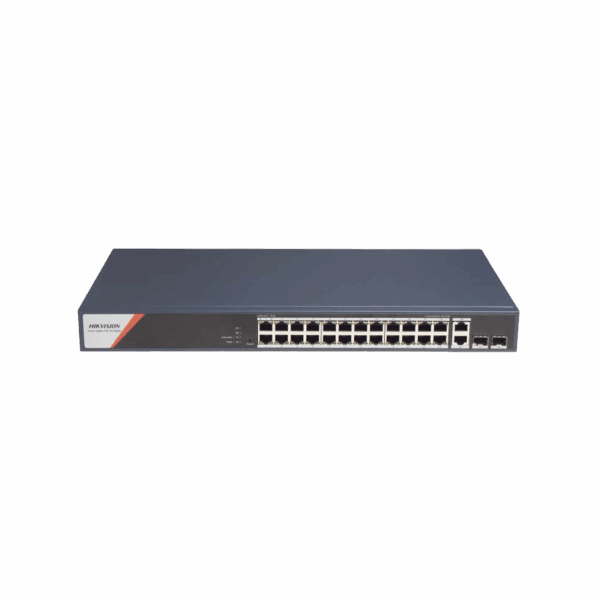 Switch Gigabit PoE+ / Administrable / 24 Puertos 1000 Mbps PoE+ (4 Puertos PoE++ 90 W) / 2 Puertos 1000 Mbps de Uplink / 2 Puertos SFP / Configuración Nube Hik-PartnerPro / Modo Extendido hasta 300 Metros / 370 W
