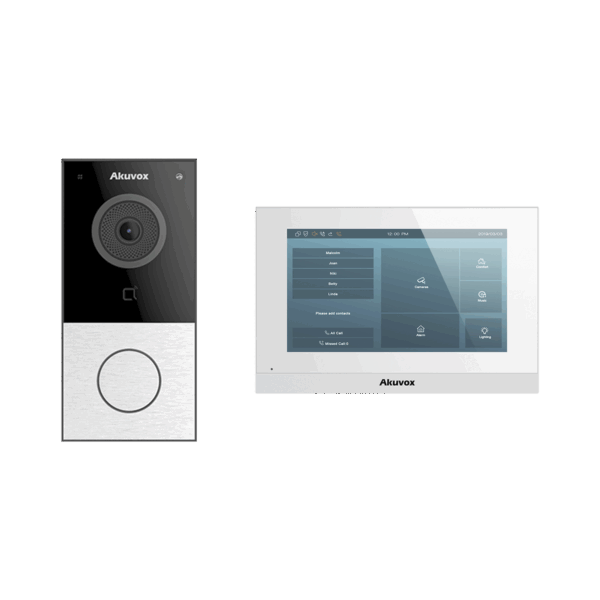 Kit de Videoportero Akuvox WIFI/ Monitor Linux de 7 Pulgadas/ 100% en la Nube / POE / Bluetooth / NFC / Lector de Tarjetas MIFARE / ONVIF / IP65 / Cámara 2 MP / Botón con Iluminación / Control de 1 Puerta / Entradas de Alarma