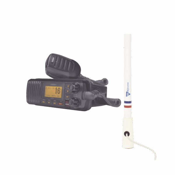 Kit de radio UM385BK | mas antena marina de fibra de vidrio TX-5206-SYS y soporte para antena 4186