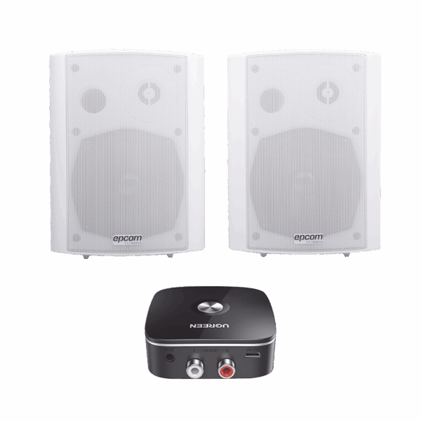 Kit  Altavoces + Modulo Receptor BT | Montaje en Pared | 2x20W RMS | Material ABS y Reja Metálica | Bracket de Metal | Color Blanco