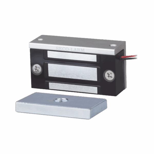 Chapa Magnética  de 36 kg (80 Lbs) / Uso en Lockers o Gabinetes / 12~24 VDC / Tamaño Miniatura 70x31x19 mm / Protección MOV / Sin Magnetismo Residual / Montaje Completo