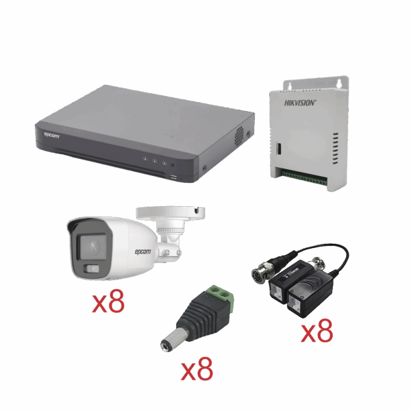 KIT TurboHD con Audio 1080p / DVR 8 Canales / 8 Cámaras Bala (exterior 2.8 mm) / Transceptores / Conectores / Fuente de Poder / AUDIO POR COAXITRON