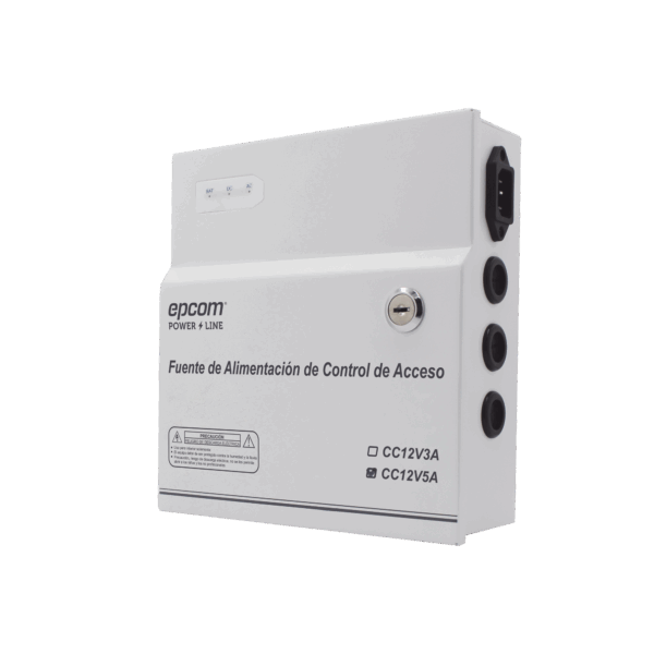 Fuente de Alimentación / 1 Salida 11-15 Vcc /  5 A / Temporizador Integrado / Con Capacidad de Batería de Respaldo / Requiere Batería / Aplicaciones en sistemas de control de Acceso