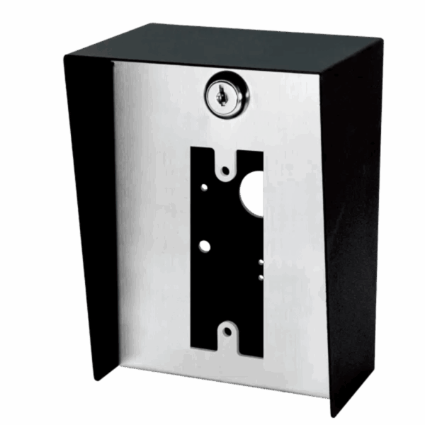 Gabinete para Montaje en Poste ENFORCER / Carcasa de Acero con Pintura en Polvo / Placa Frontal de Acero Inoxidable con Bisagra / IP65 Impermeable / Incluye Herrajes de Montaje y 2 Llaves / Compatible con Dispositivos de Formato Angosto y Ancha