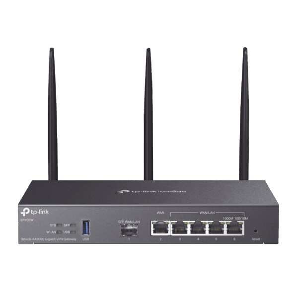 Router Omada VPN / SDN Multi-WAN Gigabit / 1 Puerto WAN SFP Gigabit / 1 Puerto WAN RJ45 Gigabit / 2 Puertos LAN RJ45 Gigabit / 2 Puertos Configurables LAN/WAN / 150,000 Sesiones Concurrentes / Administración Centralizada Omada o Stand-Alone