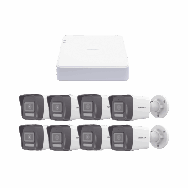 Kit IP 1080p (2 Megapixel) / NVR de 8 Canales con 8 Puertos PoE / 8 Cámaras IP Bala ColorVu Lite y ACUSENSE Lite / Micrófono Integrado