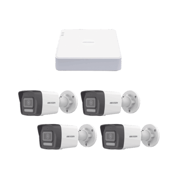 Kit IP 1080p (2 Megapixel) / NVR de 4 Canales con 4 Puertos PoE / 4 Cámaras IP Bala ColorVu Lite y ACUSENSE Lite / Micrófono Integrado
