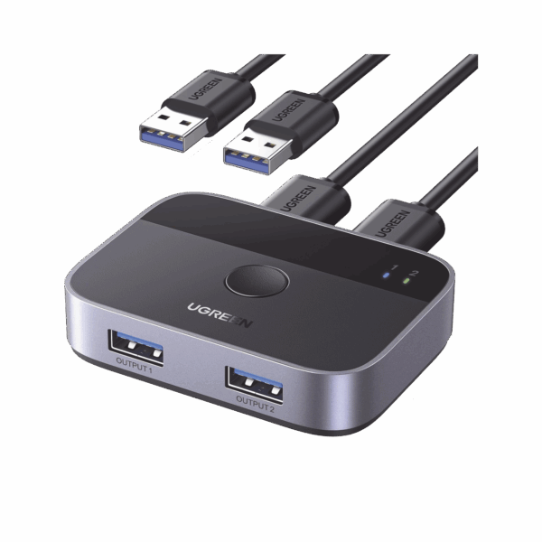 Conmutador USB para Compartir 2 Puertos USB 3.0 a 2 PC ́s | Cambio Mediante Botón | Incluye Dos Cables USB de 1.5 m | ABS | Permite que 2 Usuarios Compartan 2 Dispositivos Periféricos USB 3.0, como una impresora, un escáner, etc.
