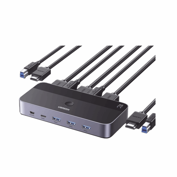 Conmutador KVM HDMI 4K | HDMI 2.0 | 2 Entradas 1 Salida | 4 Puertos USB 3.0 (3 USB-A *1 USB-C) | Soporta 4K@60Hz | HDR | Indicador Led | Compatible Win, MacOs y Linux | Carcasa de Aluminio.