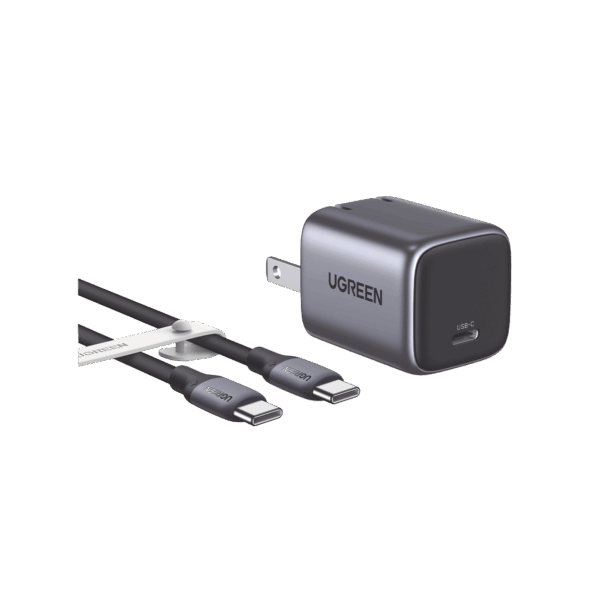Combo Cargador Nexode Mini 30W PD GaN Tech + Cable USB-C 60W | Tecnología Inteligente | Carga Rápida | Carcasa Ignifuga | Cable de 1 Metro | Carcasa de Aluminio | Nylon Trenzado.