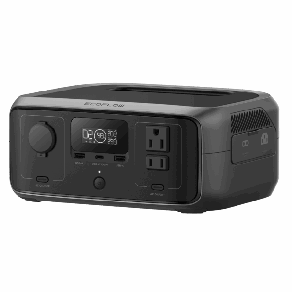 EcoFlow River 3 | Estación de Energía Portátil 245Wh Litio LFP / 2 AC 300 W (Max. 550W) / 1 USB-C 100W / 2 USB -A 12W / Cargador de Coche 8A a 12 o 24V / Conectividad WiFi y Bluetooth (App) / Carga Solar 110W Max.
