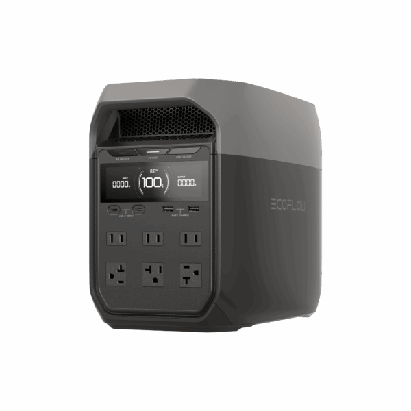 Estación de Energía Portátil Delta 3 1024Wh Litio LFP / 6 AC 1800 W (Max. 2200W) / 2 USB-C 100W / Capacidad para Aumentar Respaldo / Cargador de Coche 10A a 12.6V / Conectividad WiFi y Bluetooth (App) / Carga Solar 500W Max.