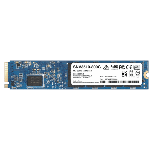 SSD NVMe M.2 SNV3410/3510 | SSD 800GB | Alto Rendimiento 400000 IOPS Lectura | 70000 IOPS Escritura | Resistencia 1022 TBW | Protección de Datos Integral | Análisis de Vida Útil | Diseñada para Sistemas Synology | Garant&iacute