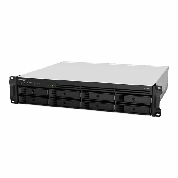 Servidor de Almacenamiento en Red Synology RackStation RS1221RP+ | 8 Bahías | Expandible a 12 Bahías | CPU AMD Ryzen V1500B | 4 GB DDR4 ECC | RAID Soportado | 10/25GbE | Virtualización Certificada | Protección de Datos Integral