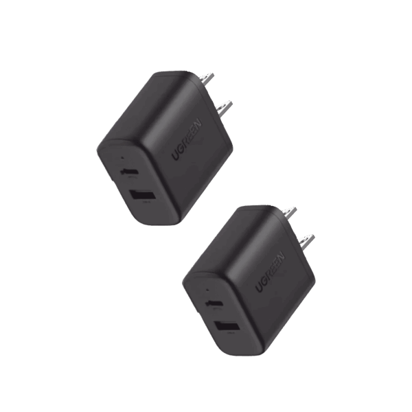 Cargador rápido de 20 W y 2 puertos, paquete de 2, negro, EE. UU.