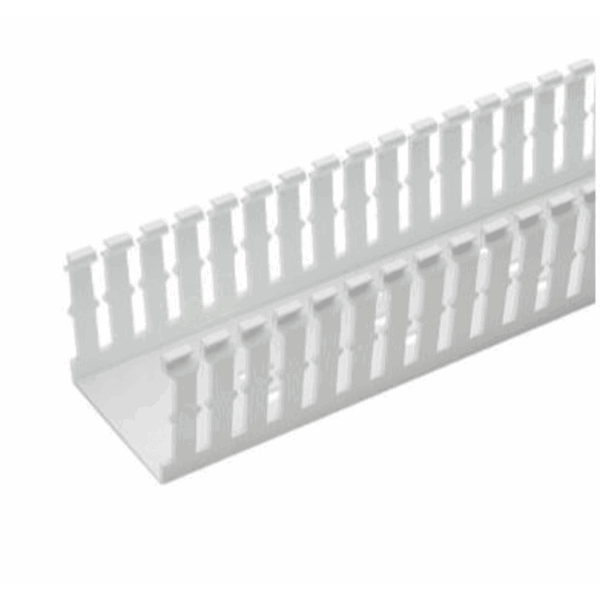 Canaleta Ranurada Angosta de PVC Sin tapa, Tipo F, 57.2 mm de Ancho, 79.8 mm de Alto y 1.8 m de Largo, Color Blanco
