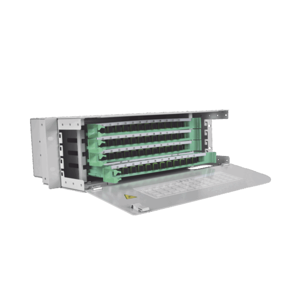 Distribuidor de Fibra Óptica para 48 empalmes, con 48 acopladores SC/APC y 48 pigtails, 19", 3 UR