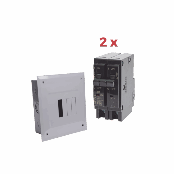 Kit Centro de Carga 4P para empotrar con 2 Interruptores Térmicos de 2 Polos, 20Amp 120/240Vca 10kA.