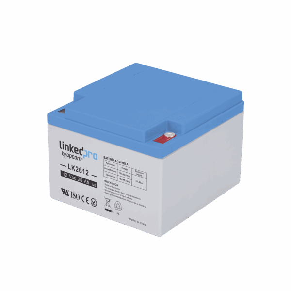 Batería 12 V / 26 Ah / UL / Tecnología AGM / Vida útil promedio de 5 años /Para uso en equipo electrónico, Alarmas de Intrusión / Incendio/ Control de acceso / Video Vigilancia / Terminales M5