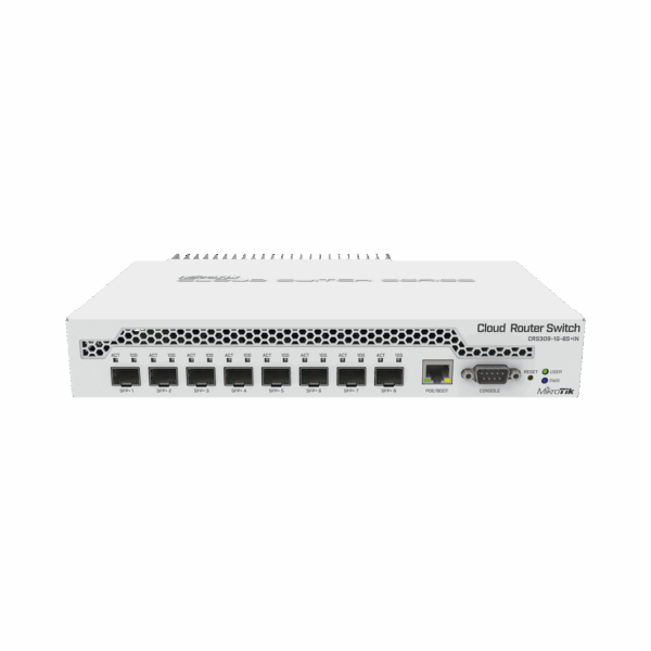 (CRS309-1G-8S+IN) Switch administrable Sistema Operativo Dual, puerto 1G Rj45, 8 puertos 10G SFP+ para Escritorio