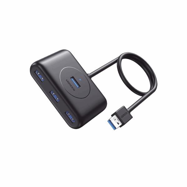 HUB USB-A 3.0 4 en 1 | 4 Puertos USB-A 3.0 (5Gbps) | Entrada USB-C (PD 5V2A) | Cable de 1 Metro | Indicador Led | Ideal para Transferencia de Datos | Entrada USB-C para alimentar equipos de mayor consumo | Color Negro.