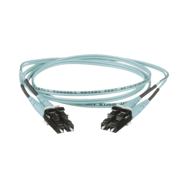 Jumper de Fibra Optica Multimodo 50/125 OM3, LC-LC Duplex, OFNR (Riser), Color Aqua, 8 Metros