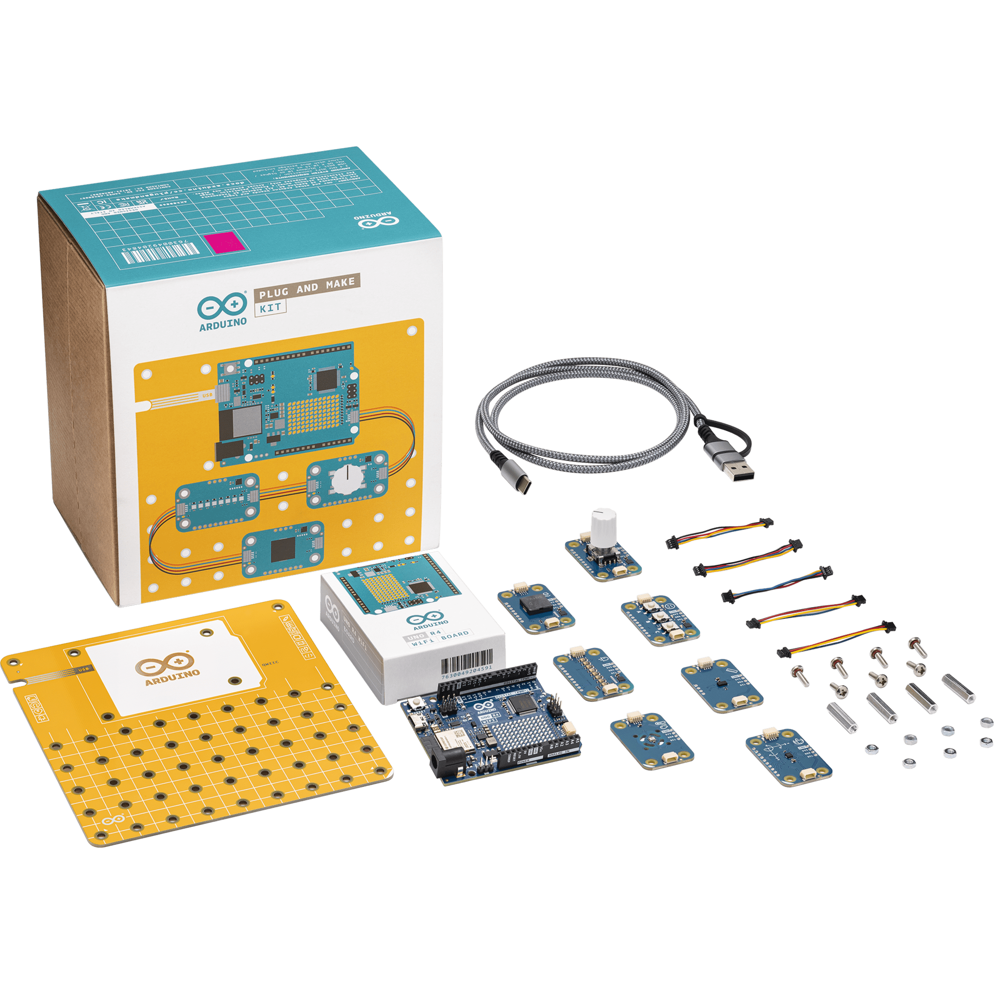 Kit Arduino® Plug and Make / Arduino® UNO R4 WiFi / 7 Nodos Modulino® / Conexión I2C Qwiic / Compatible con Arduino® Cloud / Sin Soldadura